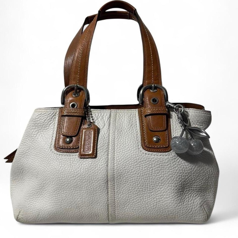 Vintage Y2K Coach Pebbled Leather Satchel Cream Ivory Brown Buckle Shoulder Bag